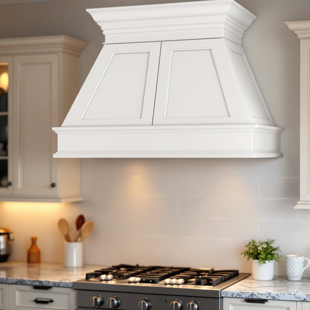 Custom cabinet range hood in Pure White
